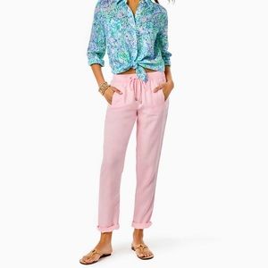 NWT Taron Mid-rise linen pant sz large in pink blossom
